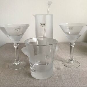 Nautica Frost-Block Martini 5 Pc Set - Clear Frost Barware RARE FIND Vintage New